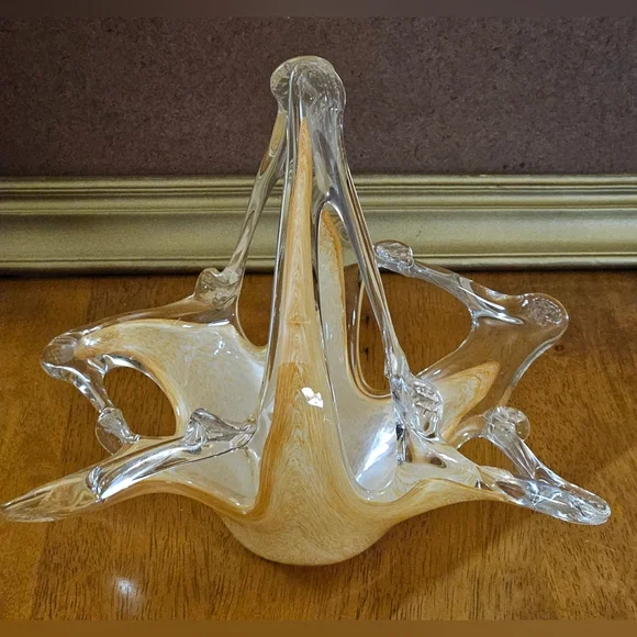 Vintage Murano Style Art Glass Lattce Edge Basket Bowl - Picture 8 of 10